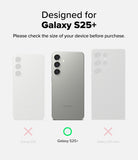 Galaxy S25 Plus Screen Protector | Easy Slide Tempered Glass - Galaxy S25 Plus Screen Protector - Comparison of three Galaxy S25 models with a green checkmark for the S25 Plus.