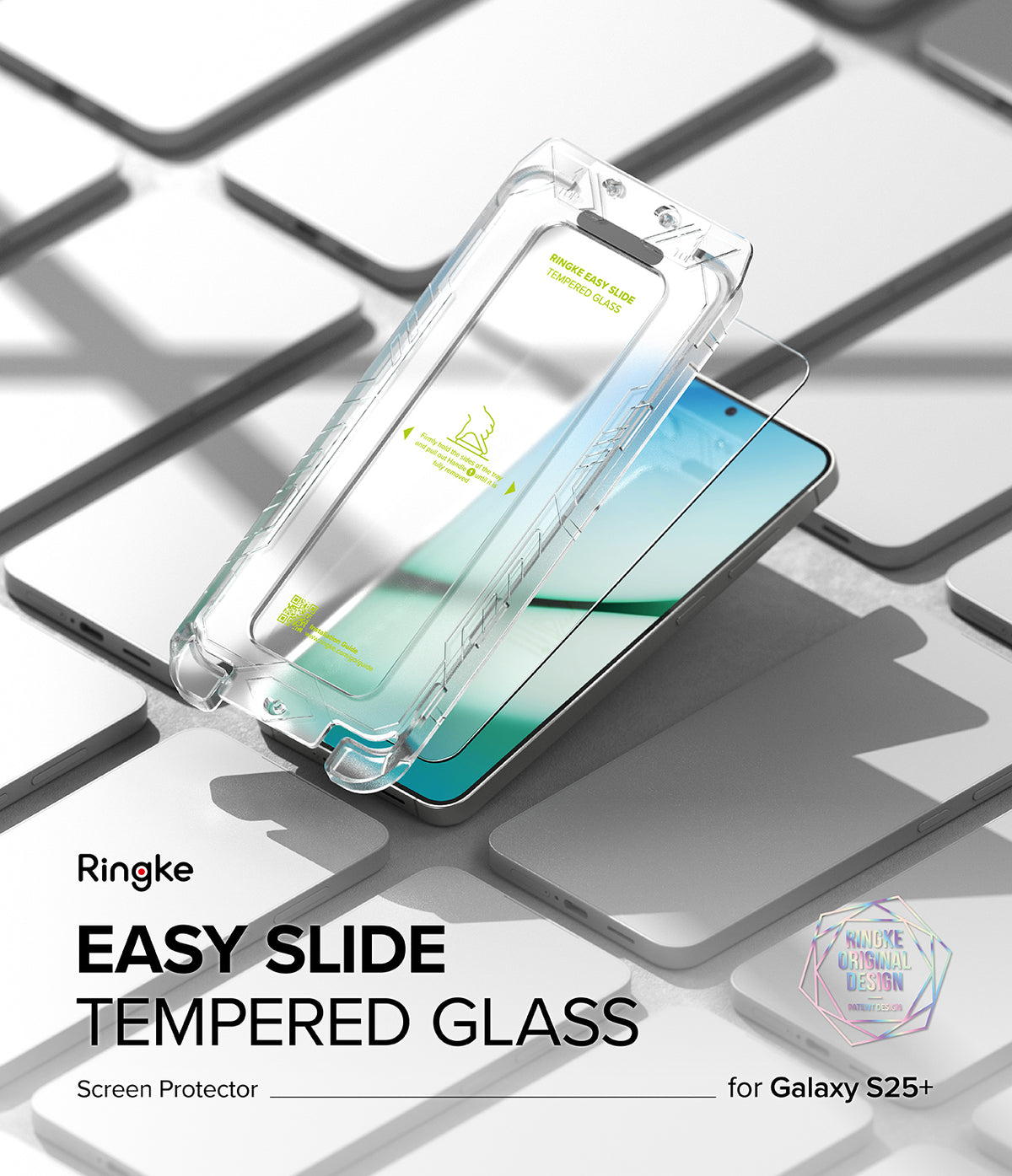 [Bundle] Galaxy S25 Plus | Fusion Magnetic - Galaxy S25 Plus | Fusion Magnetic - Ringke Easy Slide tempered glass screen protector installation tray over a phone.