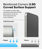 Galaxy S25 Plus Screen Protector | Easy Slide Tempered Glass - Galaxy S25 Plus Screen Protector - Diagram showing 2.5D curved edge protection for shock dispersion compared to flat glass.