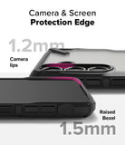 Galaxy S25 Plus Case | Fusion-X - Close-up of phone case showing 1.2mm camera lips and 1.5mm raised screen bezel for protection.
