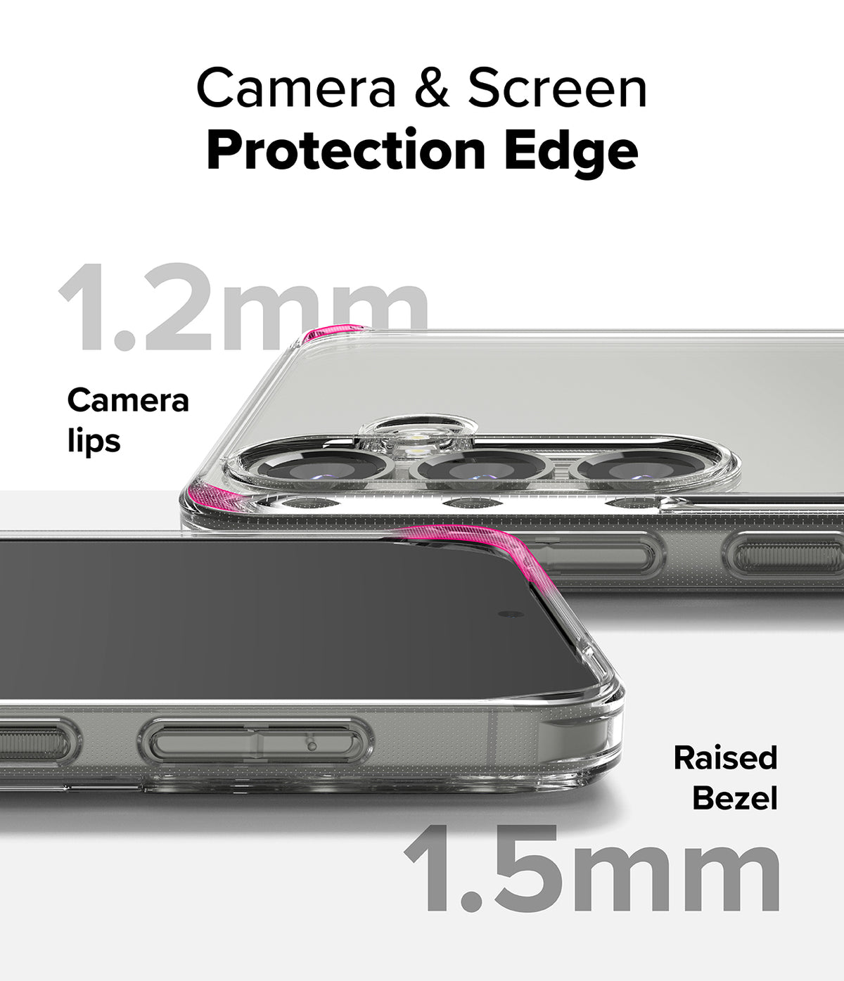 Galaxy S25 Plus Case | Fusion - Clear phone case showing 1.2mm camera lips and 1.5mm raised screen bezel for protection.