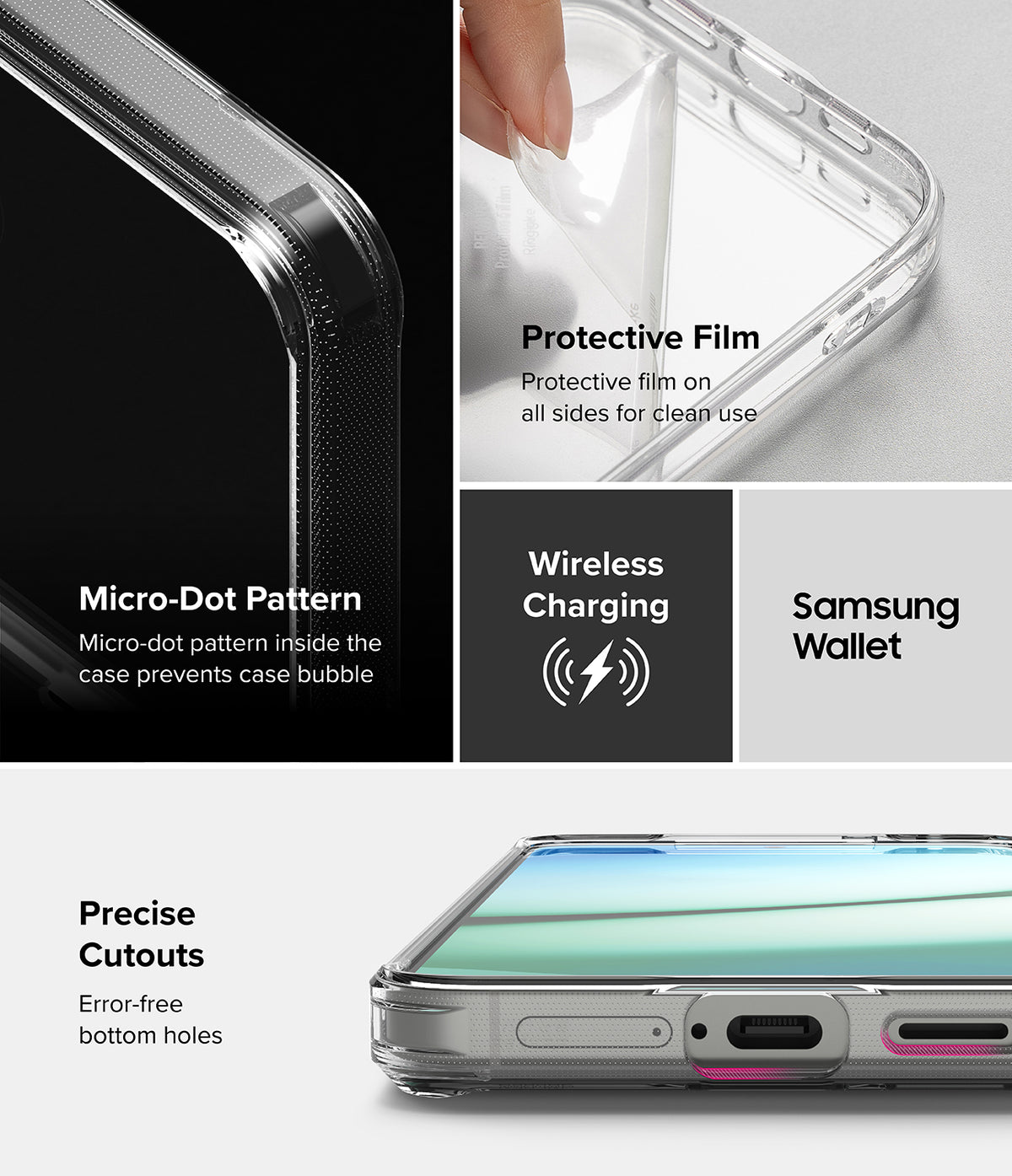 Galaxy S25 Plus Case | Fusion Card - Features micro-dot pattern, protective film, wireless charging, and precise port cutouts.