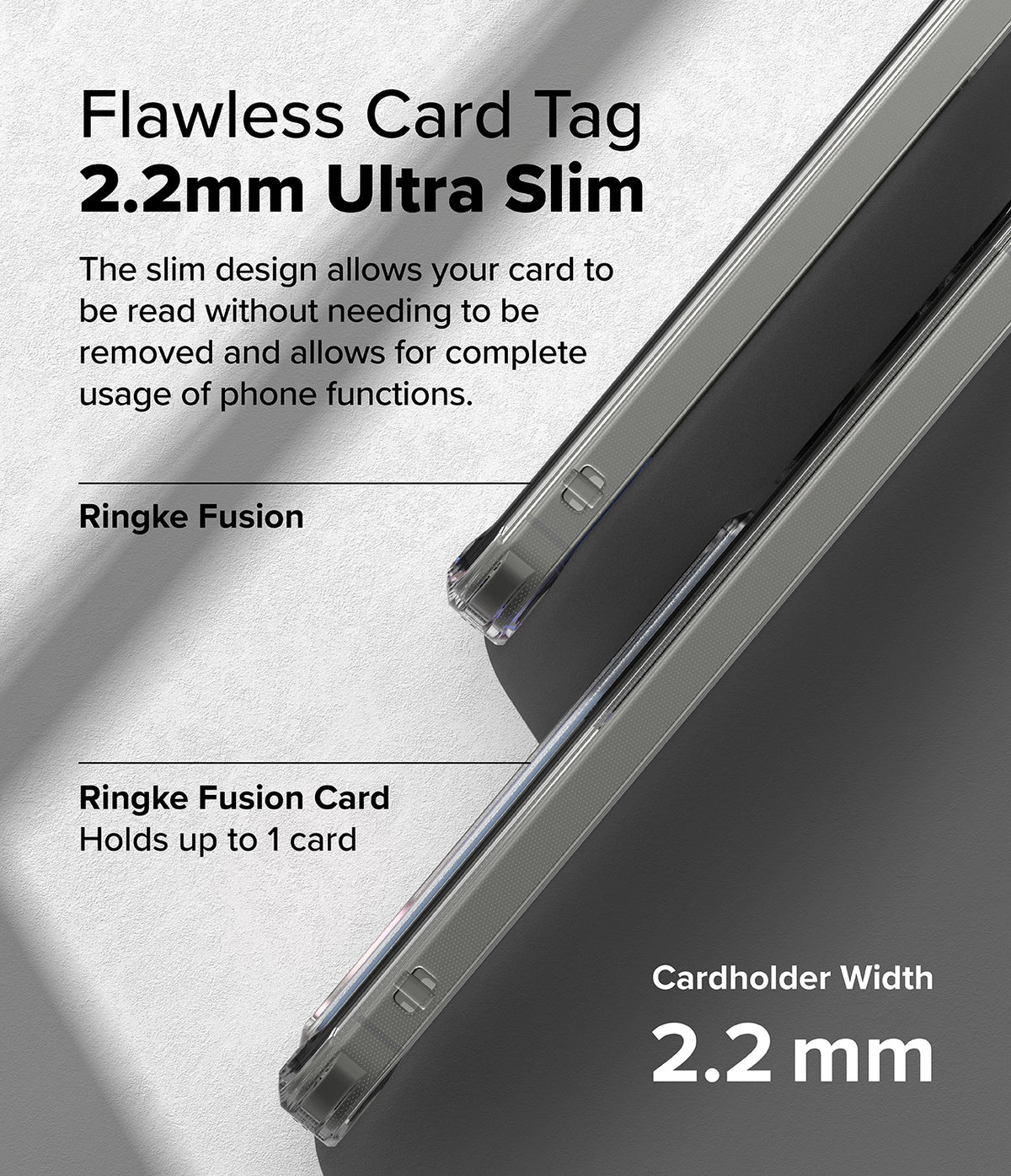 Galaxy S25 Plus Case | Fusion Card - Side view of a slim, transparent phone case with a 2.2mm cardholder slot.