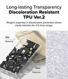 Galaxy S25 Plus Case | Fusion Design - Comparison of yellowed old TPU versus clear new TPU material for phone cases.