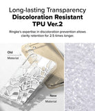 Galaxy S25 Plus Case | Fusion Design - Comparison of yellowed old TPU material versus clear new TPU material for phone cases.