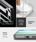 Galaxy S25 Plus Case | Fusion Design - Features include micro-dot pattern, protective film, wireless charging, and precise cutouts.