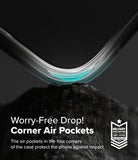 Galaxy S25 Plus Case | Fusion Matte - Close-up of a phone case corner with an air pocket resting on a dark rock.