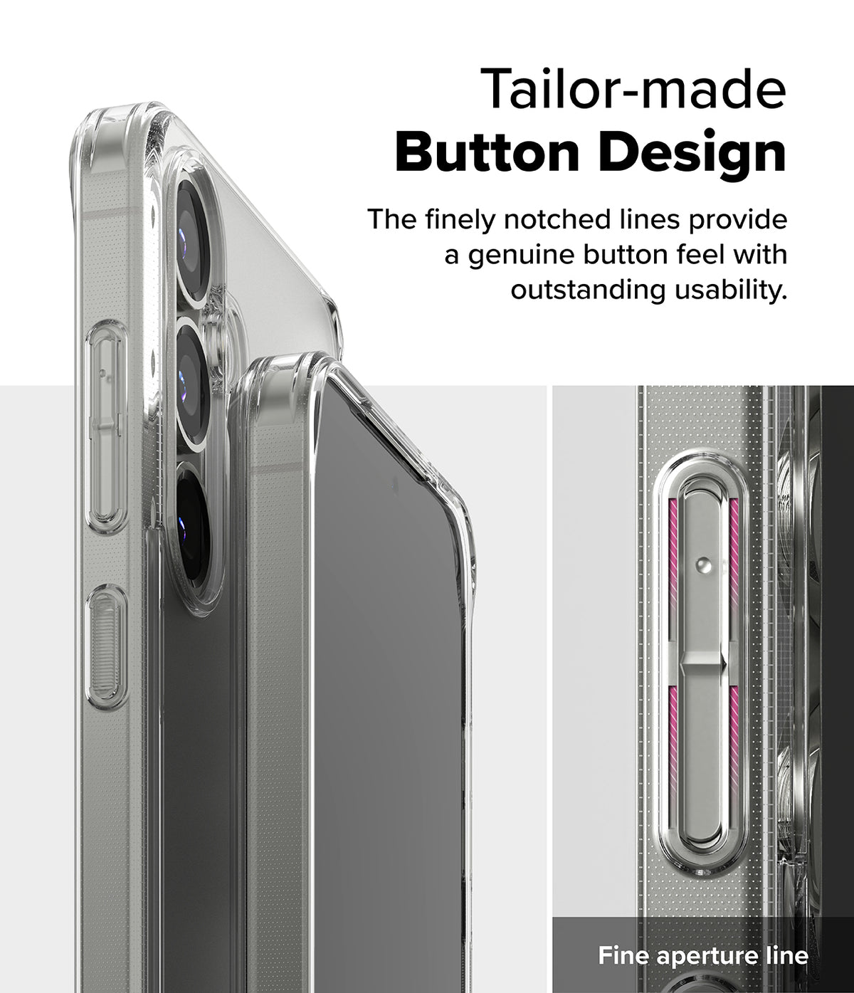 Galaxy S25 Plus Case | Fusion Matte - Close-up of phone case buttons with notched lines for tactile feedback.