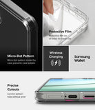 Galaxy S25 Plus Case | Fusion Matte - Features showing micro-dot pattern, protective film, wireless charging, and cutouts.