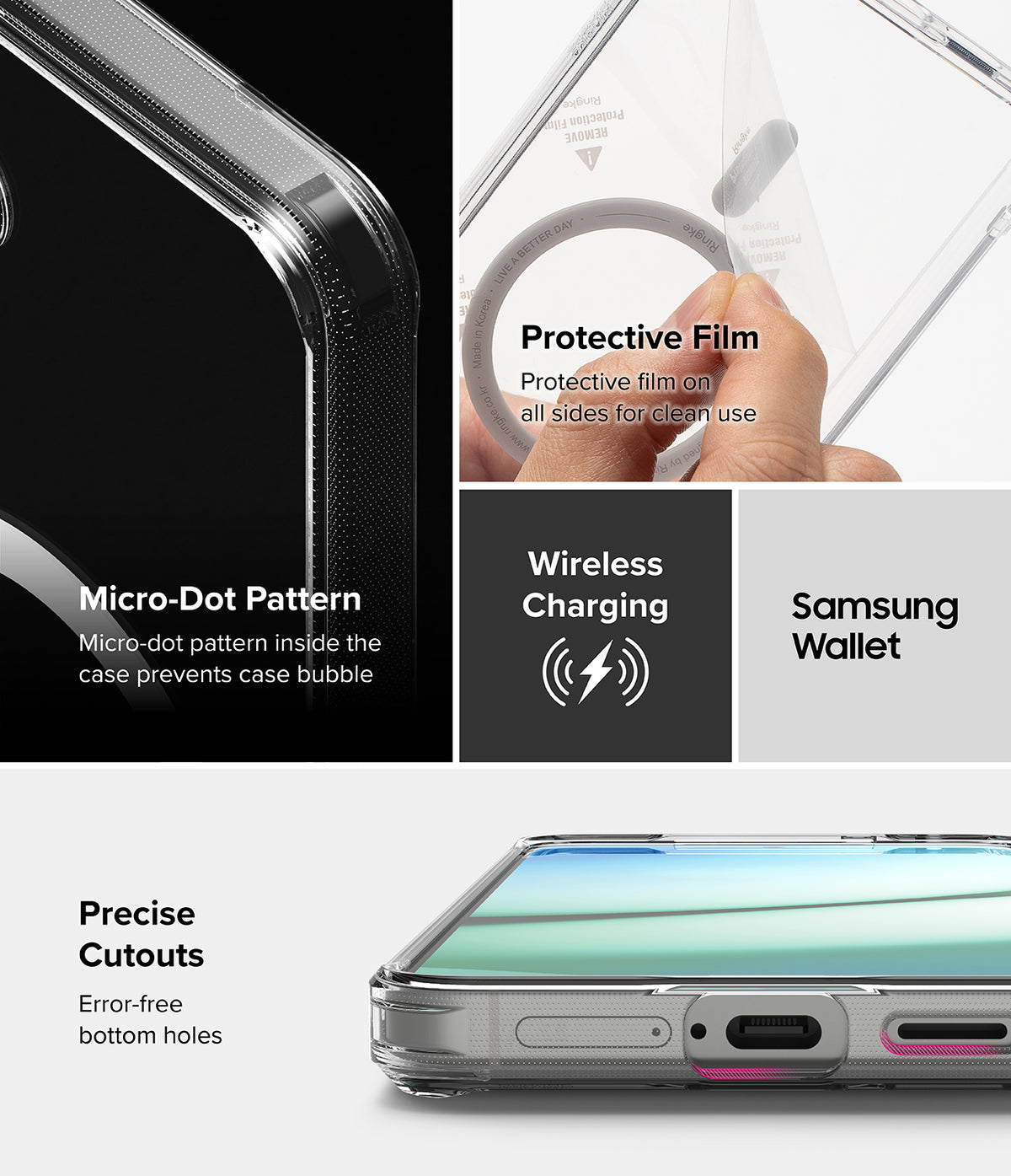 Galaxy S25 Plus Case | Fusion Magnetic - Clear case features, micro-dot pattern, protective film, and precise cutouts.