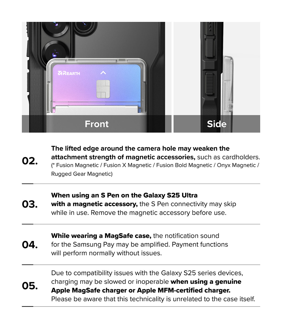 Galaxy S25 Plus Case | Fusion Magnetic - Front and side views of a magnetic cardholder attached to a phone case.