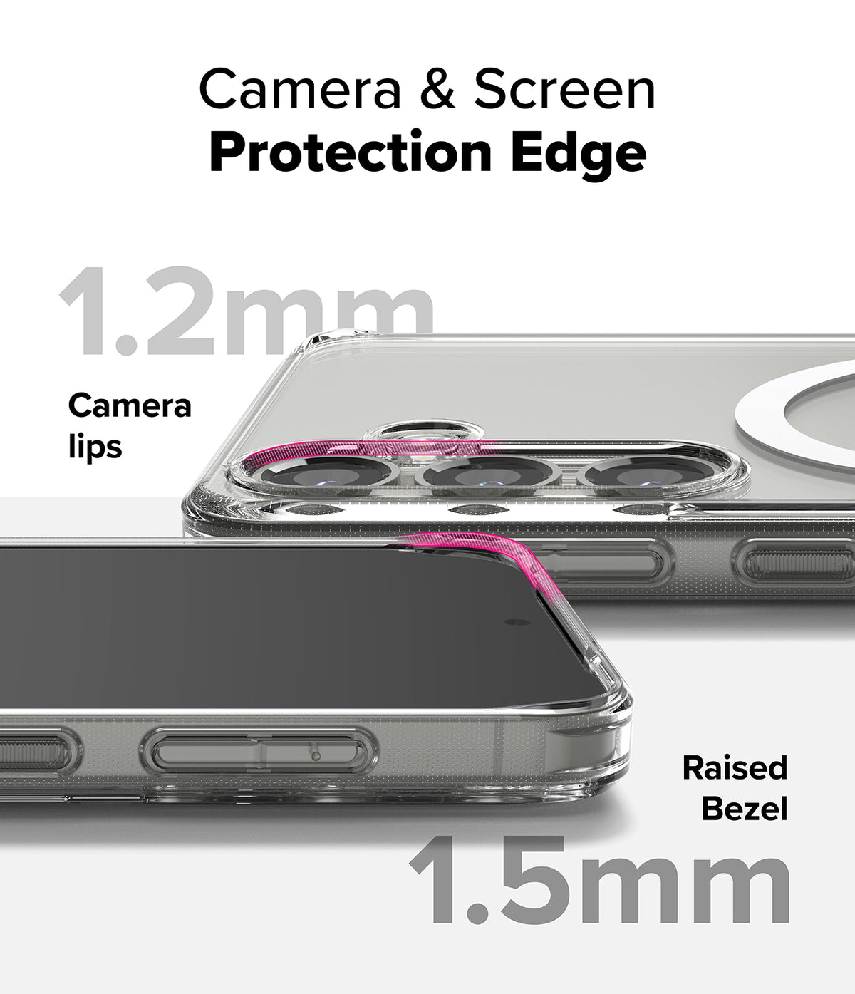 Galaxy S25 Plus Case | Fusion Magnetic - Clear phone case highlighting 1.2mm camera lips and 1.5mm raised screen bezels.