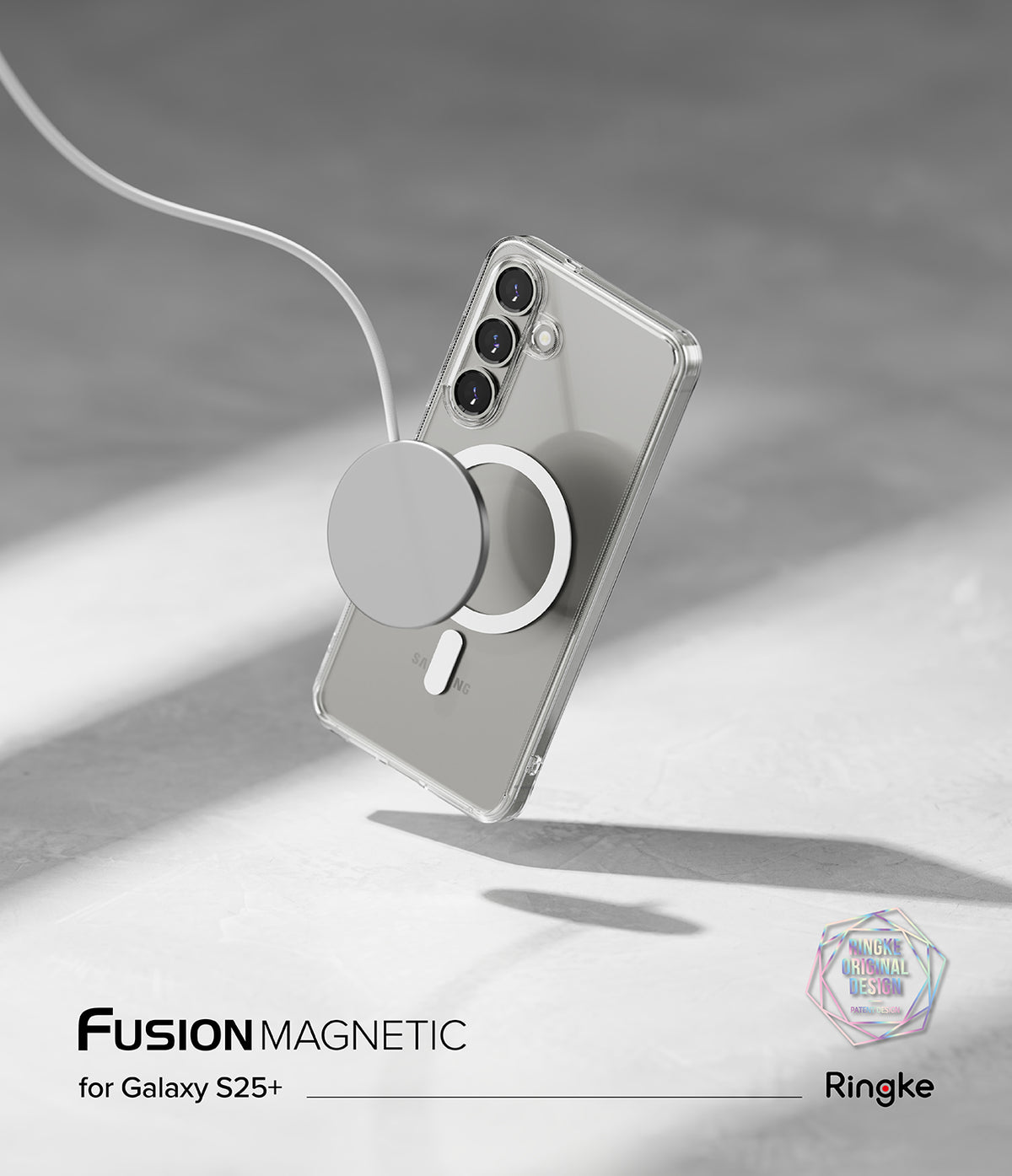 [Bundle] Galaxy S25 Plus | Fusion Magnetic - Galaxy S25 Plus | Fusion Magnetic - Clear phone case on a Galaxy S25+ attached to a magnetic wireless charger.