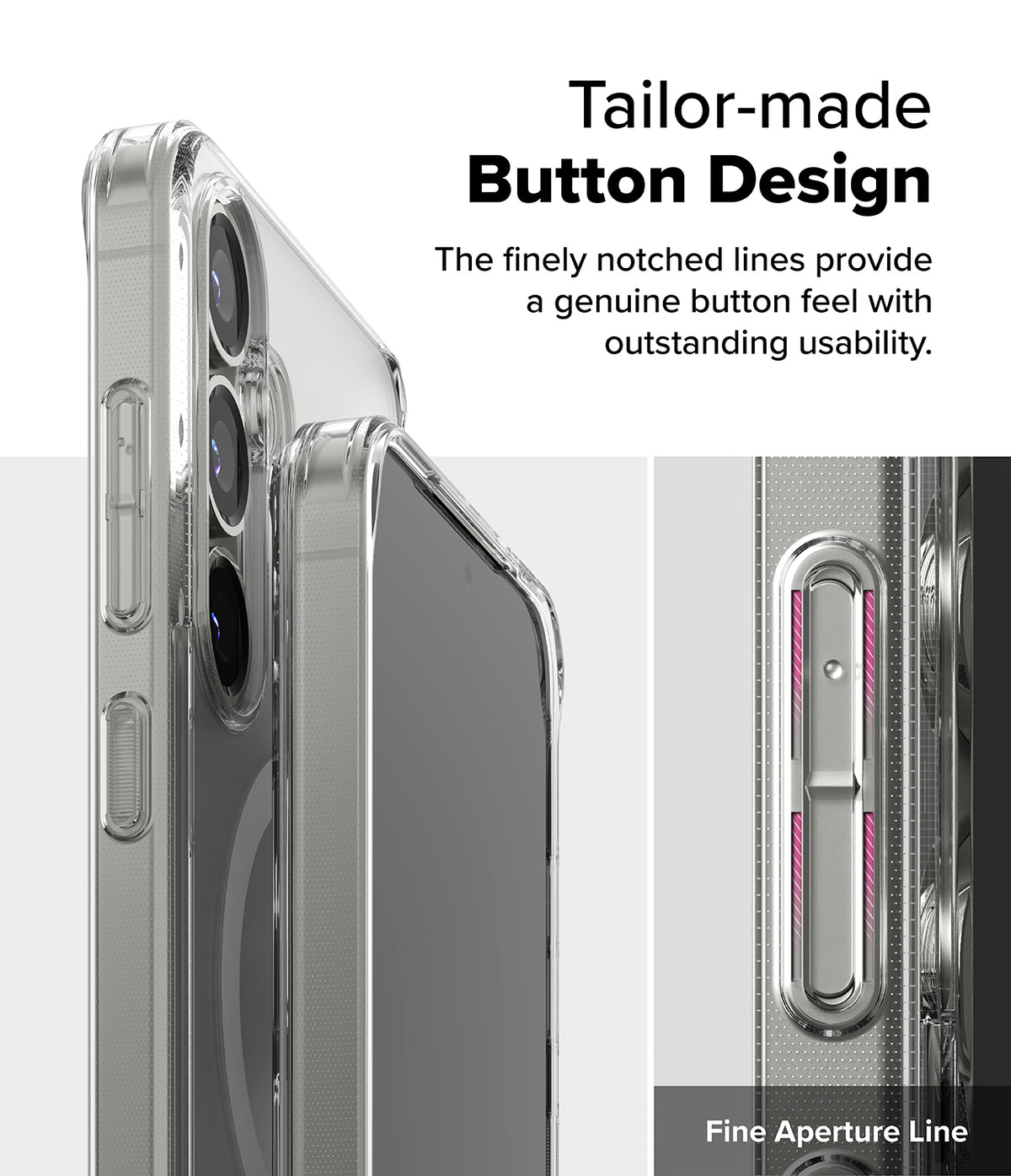 Galaxy S25 Plus Case | Fusion Magnetic Matte - Close-up of phone case buttons with notched lines for tactile feel.