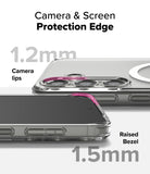 Galaxy S25 Plus Case | Fusion Magnetic Matte - Close-up of phone case showing 1.2mm camera lips and 1.5mm raised screen bezel.