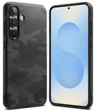 Galaxy S25 Plus Case | Onyx - Black camo textured phone case shown from back and front views on a white background.