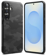 Galaxy S25 Plus Case | Onyx - Black camo textured phone case shown from back and front views on a white background.