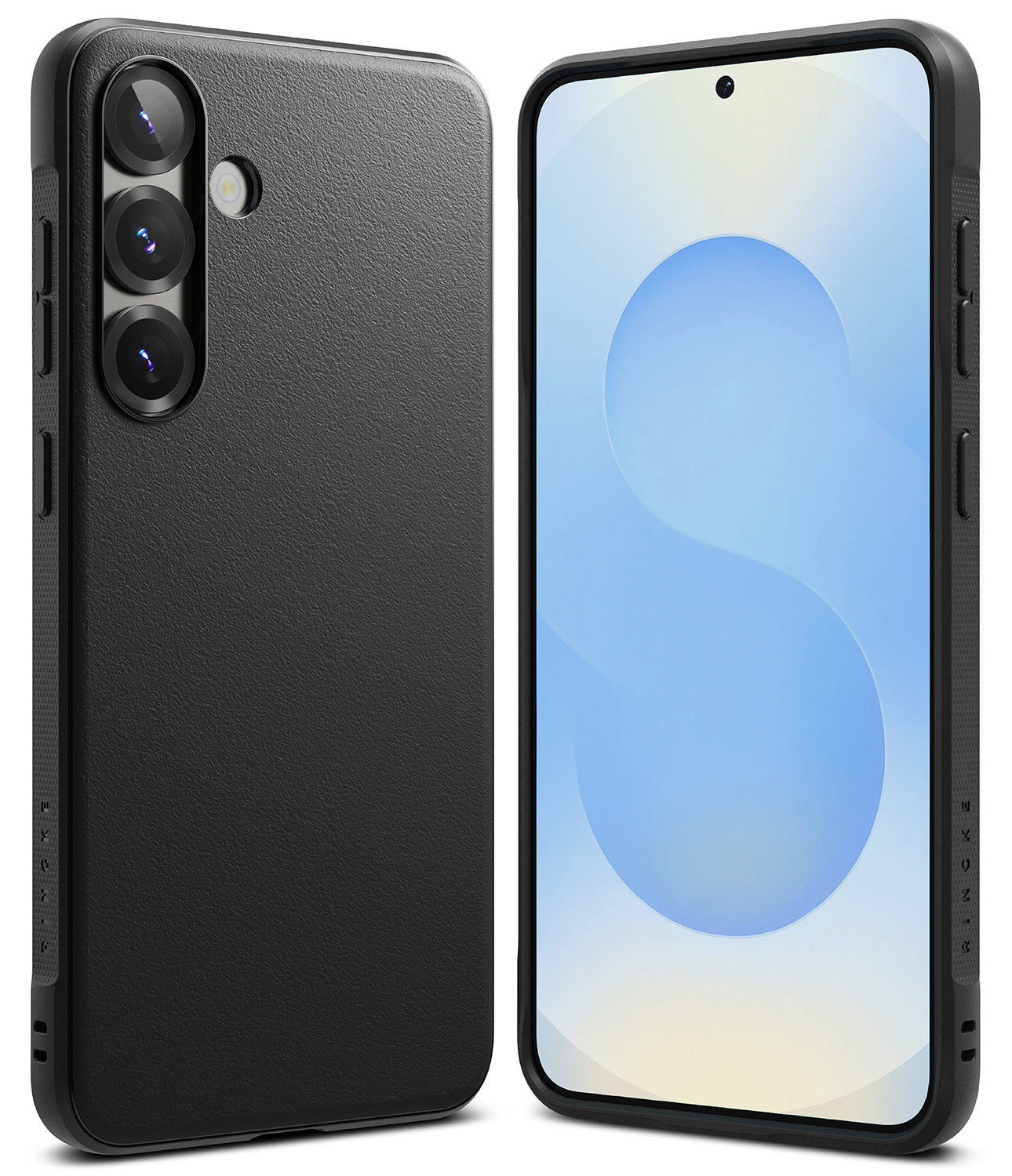Galaxy S25 Plus Case | Onyx - Matte black textured phone case shown from back and front views on a Galaxy S25 Plus.
