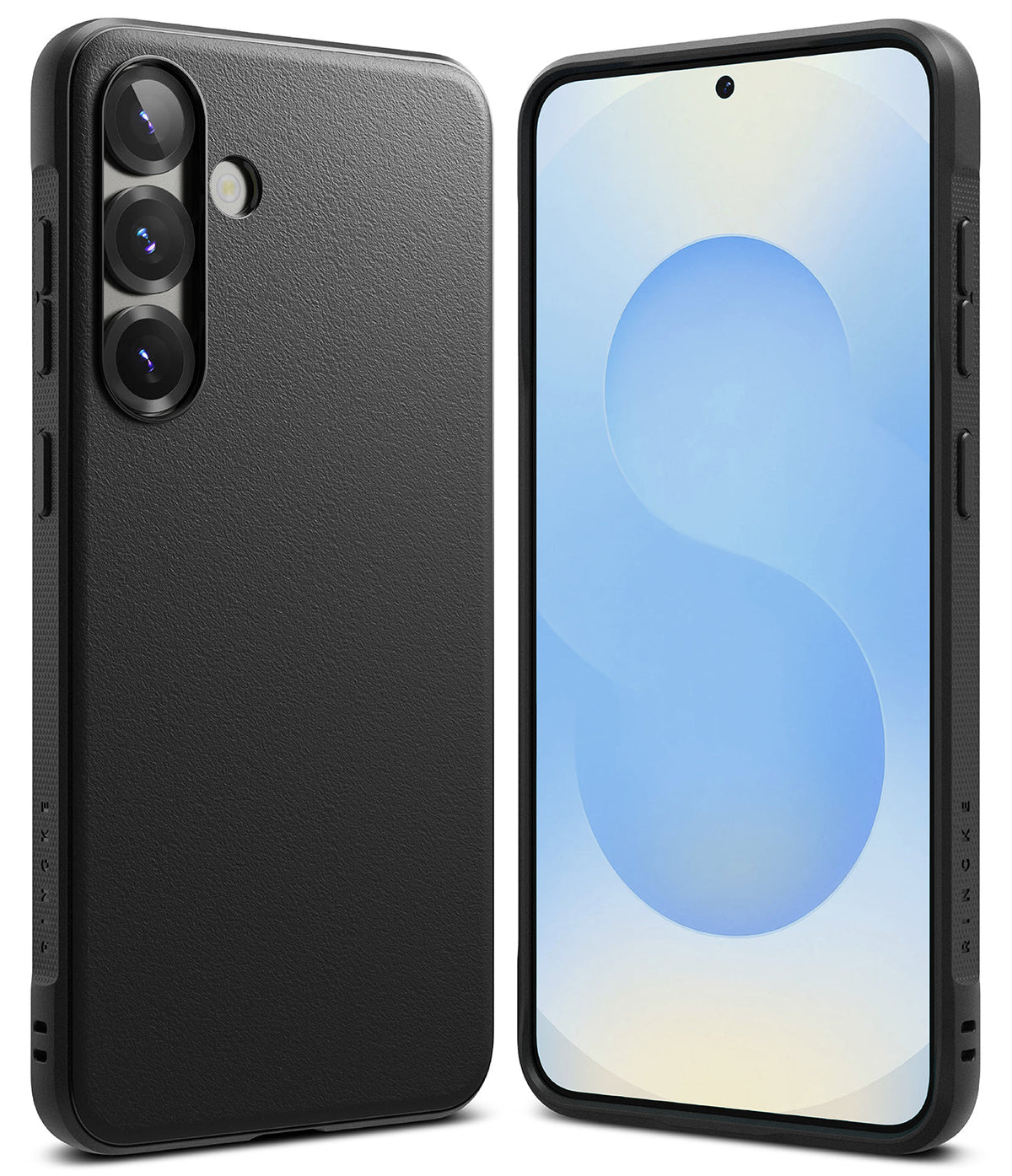 Galaxy S25 Plus Case | Onyx - Matte black textured phone case shown from back and front views on a Galaxy S25 Plus.
