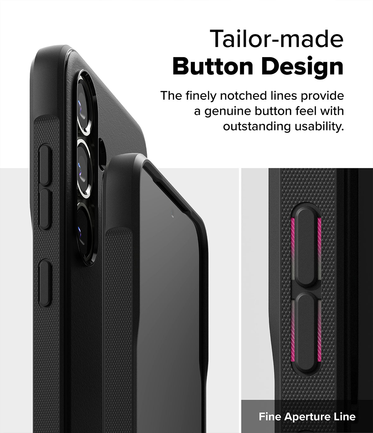 Galaxy S25 Plus Case | Onyx Magnetic - Close-up of phone case buttons with textured, notched edges for tactile feedback.