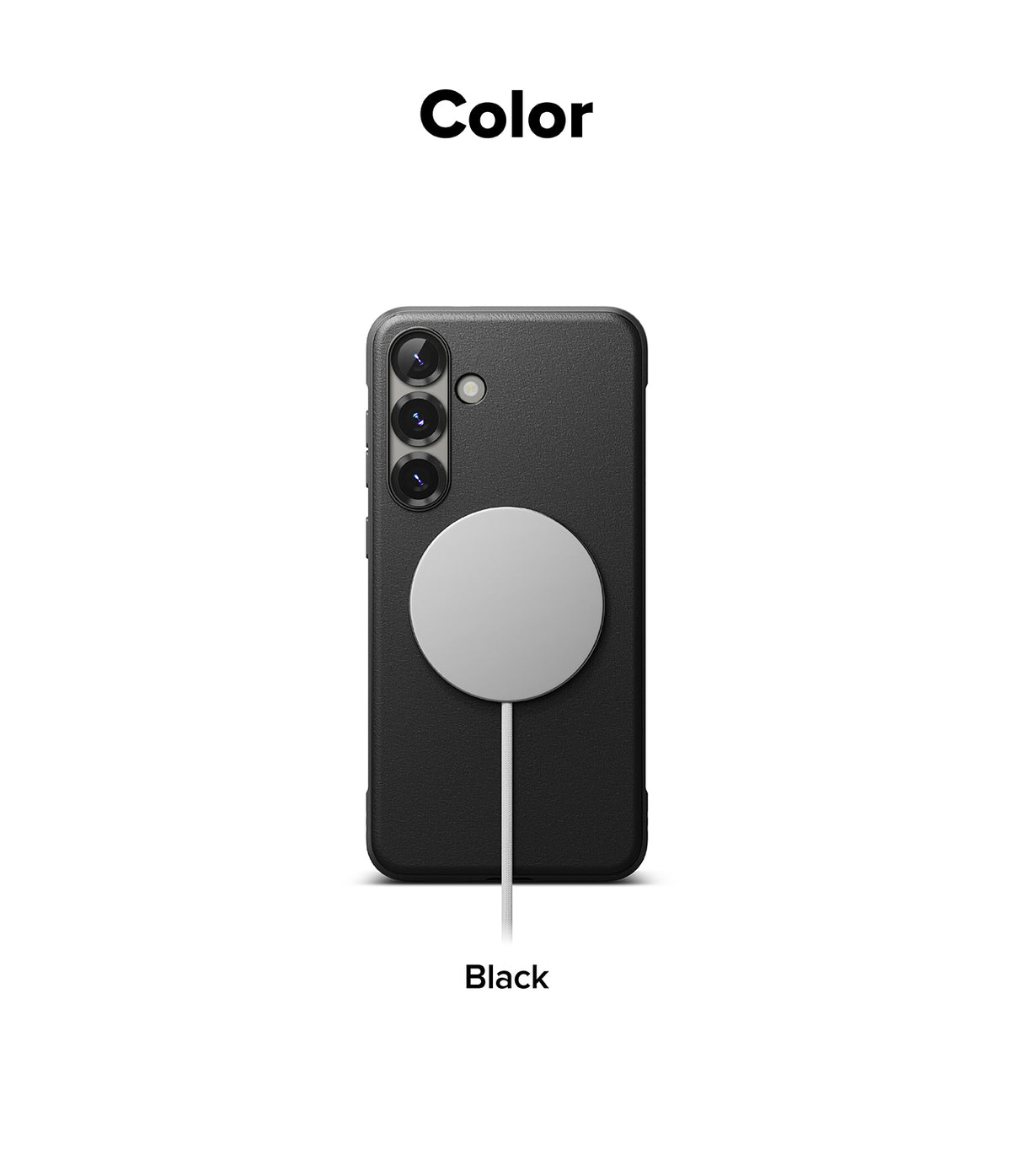 Galaxy S25 Plus Case | Onyx Magnetic - Black phone case with a magnetic charger attached to the back.