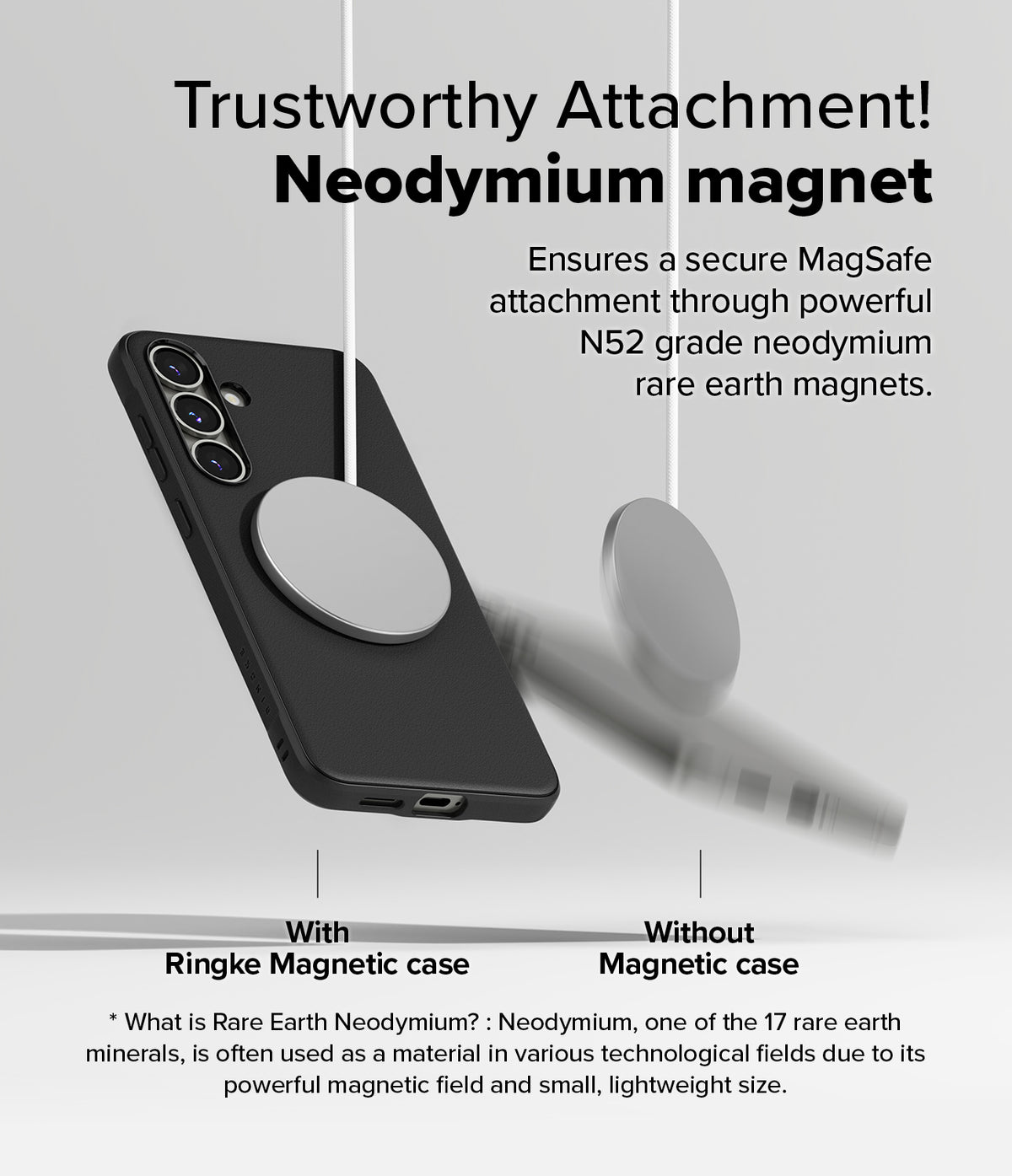 [Bundle] Galaxy S25 Plus | Onyx Magnetic - A black phone case securely holding a magnetic charger versus one falling off.