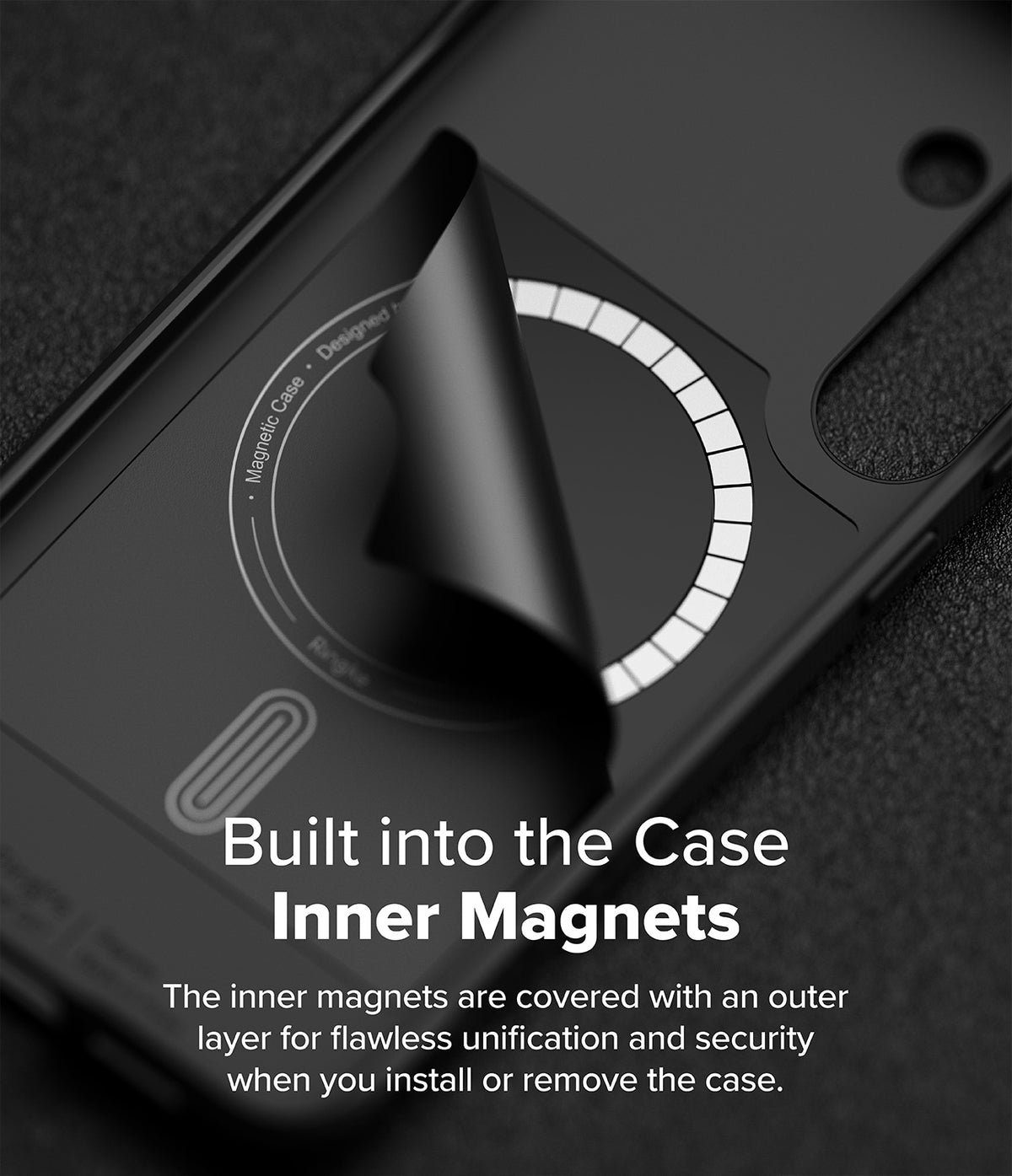 [Bundle] Galaxy S25 Plus | Onyx Magnetic - Galaxy S25 Plus | Onyx Magnetic - Black phone case with a protective layer peeling back to reveal internal magnets.