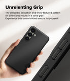 Galaxy S25 Plus Case | Onyx Magnetic - Hand holding a black textured phone case with a close-up of the side grip pattern.