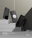 [Bundle] Galaxy S25 Plus | Onyx Magnetic - Galaxy S25 Plus | Onyx Magnetic - Four black Onyx phone cases for Galaxy S25+ displayed with a magnetic charger.