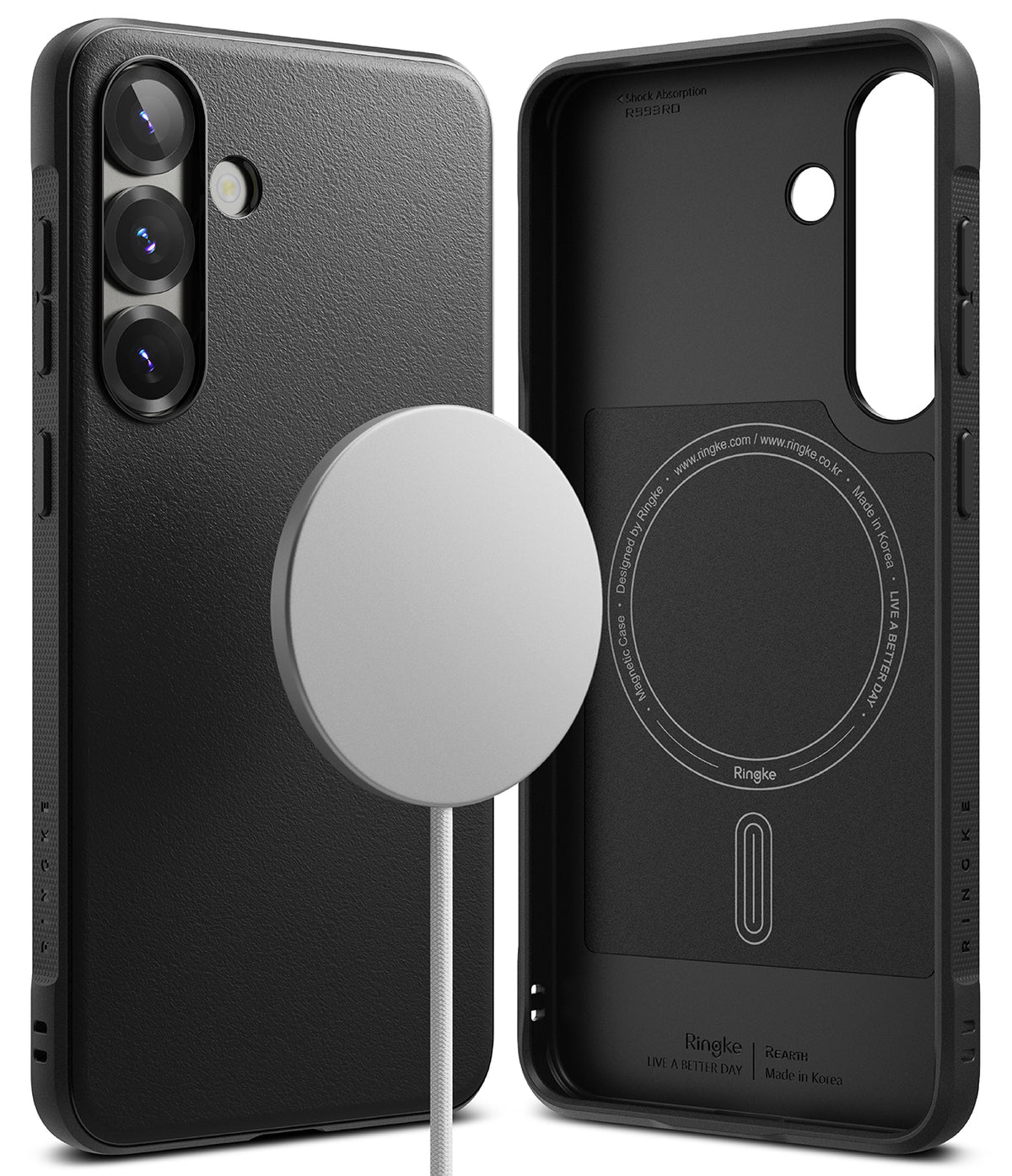 Galaxy S25 Plus Case | Onyx Magnetic - Black textured phone case with magnetic charger and interior ring design.