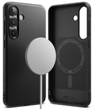 Galaxy S25 Plus Case | Onyx Magnetic - Black textured phone case with magnetic charger and interior ring design.