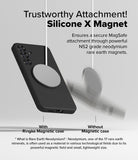 Galaxy S25 Plus Case | Silicone Magnetic - Comparison showing a magnetic charger attached to a phone case versus falling off.