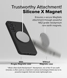 [Bundle] Galaxy S25 Plus | Silicone Magnetic - A black phone case securely holding a magnetic charger versus one falling.