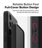 Galaxy S25 Plus Case | Silicone Magnetic - Close-up of black phone case buttons with highlighted tactile covers.