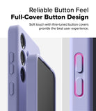 Galaxy S25 Plus Case | Silicone Magnetic - Close-up of lavender phone case buttons with highlighted tactile covers.