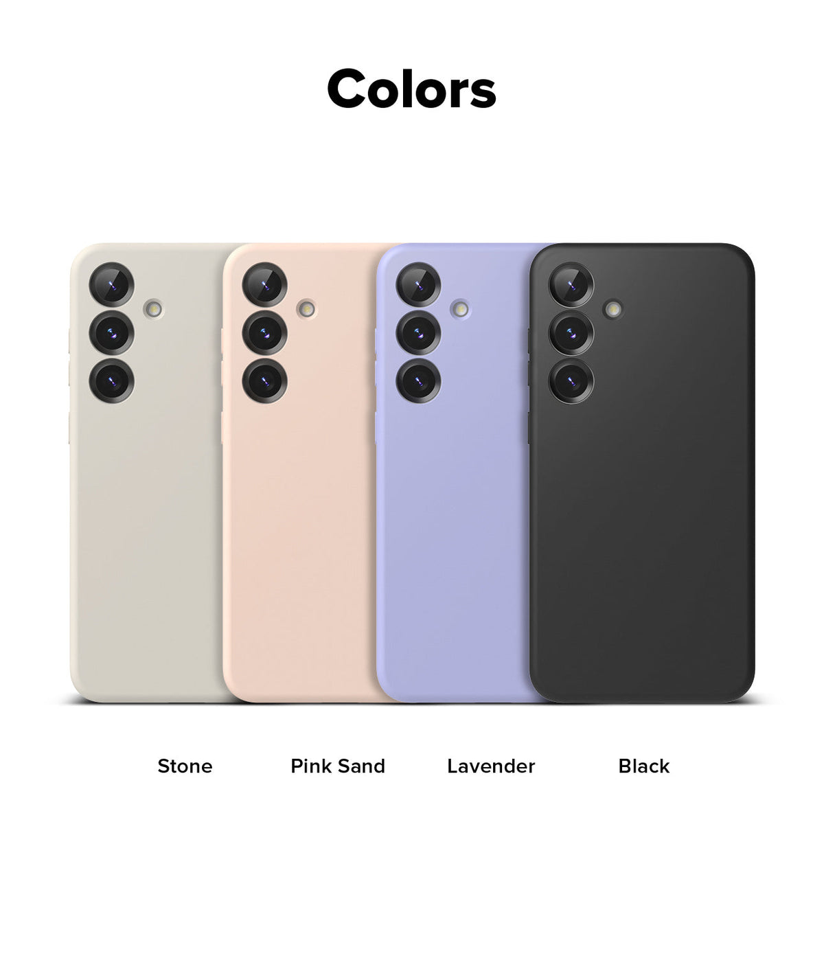 Galaxy S25 Plus Case | Silicone Magnetic - Four Galaxy S25 Plus silicone cases in stone, pink sand, lavender, and black.