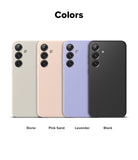 Galaxy S25 Plus Case | Silicone Magnetic - Four Galaxy S25 Plus silicone cases in stone, pink sand, lavender, and black.