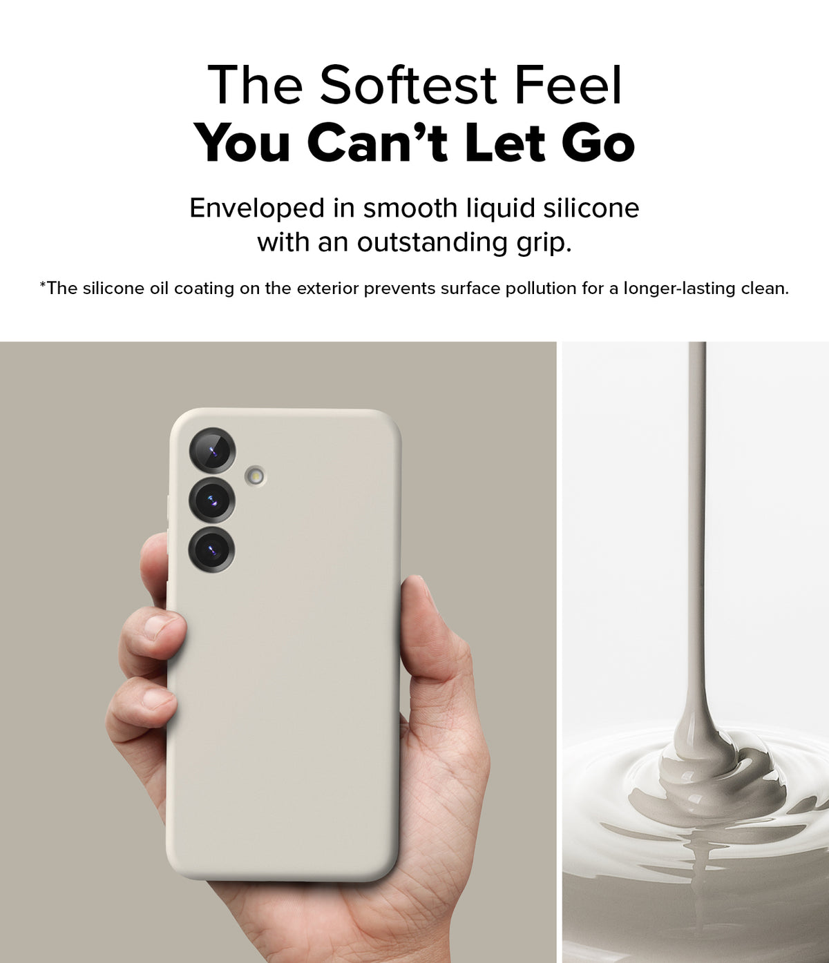 [Bundle] Galaxy S25 Plus | Silicone Magnetic - Galaxy S25 Plus | Silicone Magnetic - Hand holding a beige phone case next to liquid silicone pouring into a pool.