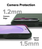 Bundle 15% Galaxy S26 FE Case + Screen / Camera Protectors | Onyx all-groups - A phone camera protection case shown on a smartphone, with text labels indicating 1.2mm camera edge and 1.
