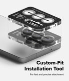 [Bundle] Galaxy S26 Ultra | Silicone Magnetic - Installation tool aligning tempered glass lens protectors onto phone.
