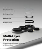 Galaxy S26 Ultra | Camera Lens Frame Glass - Galaxy S26 Ultra | Exploded view of camera lens protector layers including coating, tempered glass, and aluminum frame.