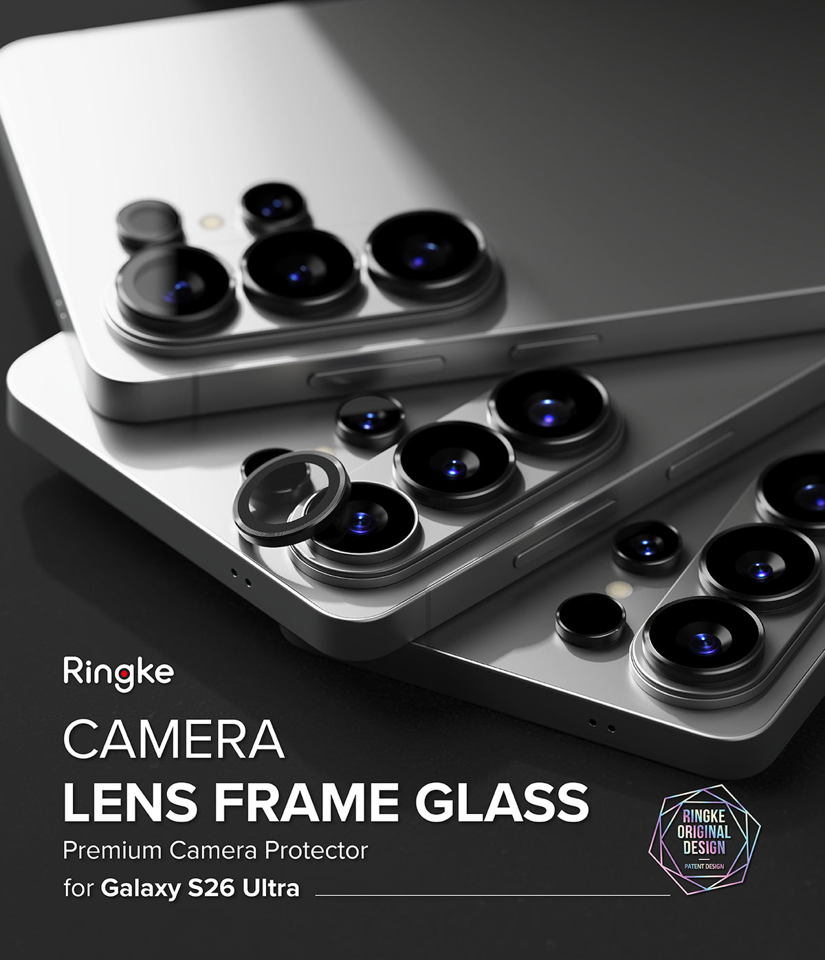 [Bundle] Galaxy S26 Ultra | Onyx Magnetic - Galaxy S26 Ultra | Onyx Magnetic - Silver Galaxy S26 Ultra phones with black camera lens protectors being applied.