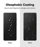 Galaxy S26 Ultra Screen Protector | Easy Slide Privacy Tempered Glass - Galaxy S26 Ultra Screen Protector - Comparison showing water beading on a clean Ringke screen versus smudges on others.