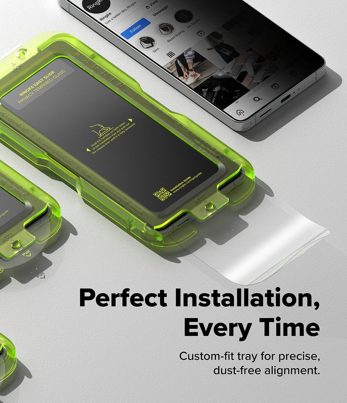 [Bundle] Galaxy S26 Ultra | Fusion - Galaxy S26 Ultra | Fusion - Neon green installation tray for a Galaxy S26 Ultra screen protector on a white surface.