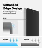 Galaxy S26 Ultra Screen Protector | Easy Slide Privacy Tempered Glass - Galaxy S26 Ultra Screen Protector - Diagram showing 2.5D curved edges for impact protection compared to flat glass.