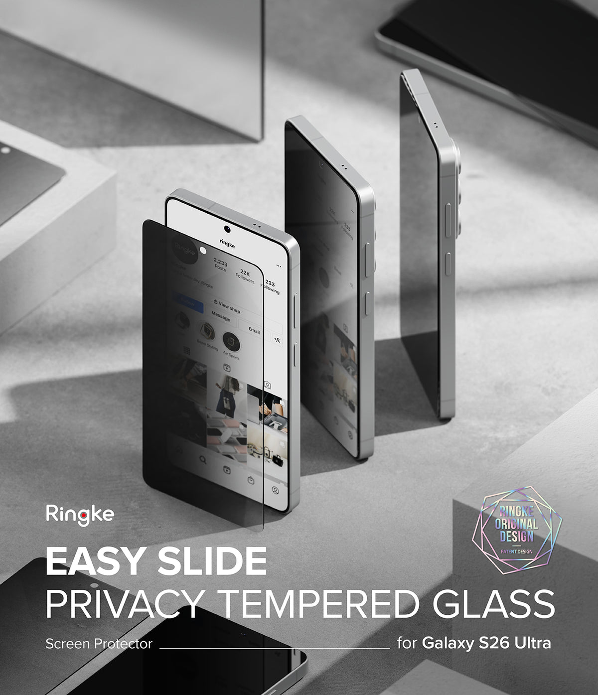 [Bundle] Galaxy S26 Ultra | Fusion - Privacy screen protector being applied to a Galaxy S26 Ultra smartphone on a grey surface.