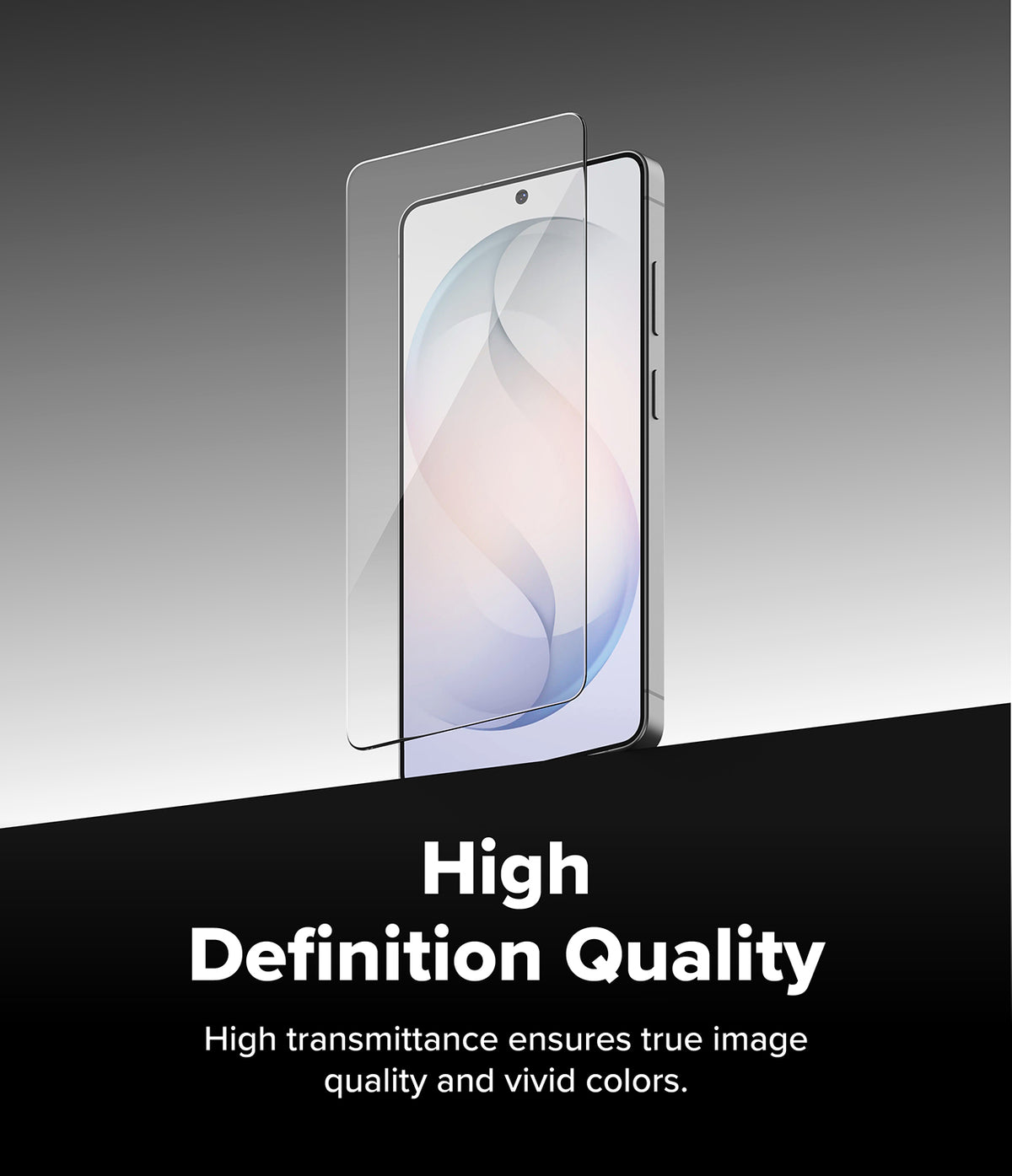 Galaxy S26 Ultra Screen Protector | Easy Slide Tempered Glass - Galaxy S26 Ultra Screen Protector - Tempered glass hovering over a smartphone screen with High Definition Quality text.