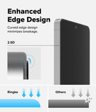 Galaxy S26 Ultra Screen Protector | Easy Slide Tempered Glass - Galaxy S26 Ultra Screen Protector - Diagram showing 2.5D curved edge design compared to standard flat glass breakage.