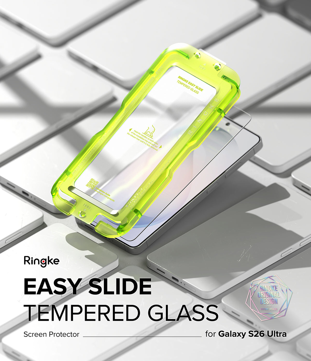 [Bundle] Galaxy S26 Ultra | Fusion Magnetic - Neon green installation tray with tempered glass screen protector.