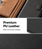Galaxy S26 Ultra Cover | Folio Stand Wallet Magnetic - Galaxy S26 Ultra Cover - Close-up of tan and black leather wallet cases with Ringke branding and textured material detail.